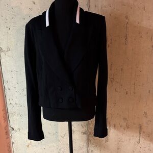 CAbi Black Double-Breasted Blazer with White Trim